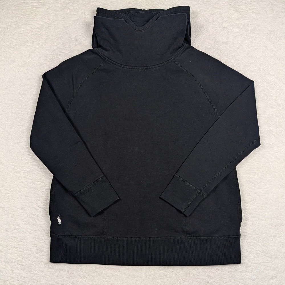 Polo Ralph Lauren Hoodie Mens M Black Funnel Neck Scuba Pullover Sweatshirt Pony